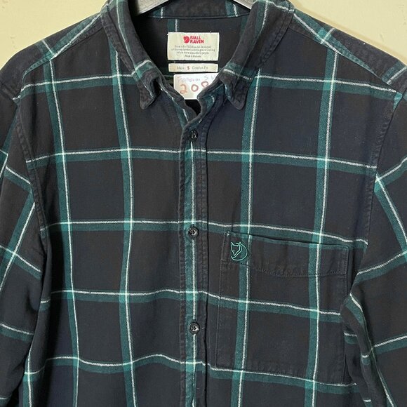 Fjallraven Ovik Comfort Flannel Button Up Shirt - Men's Size S - Blue Green - Picture 2 of 12